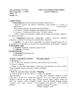 Giáo án Tiếng Anh 9 - Week 27 - Năm học 2023-2024