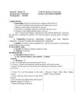Giáo án Tiếng Anh 9 - Week 29 - Năm học 2023-2024