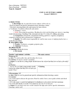 Giáo án Tiếng Anh 9 - Week 36 - Năm học 2023-2024