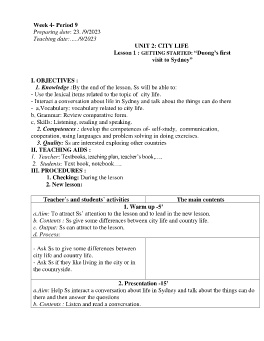 Giáo án Tiếng Anh 9 - Week 4 - Năm học 2023-2024