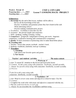 Giáo án Tiếng Anh 9 - Week 6 - Năm học 2023-2024