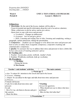 Giáo án Tiếng Anh 9 - Week 8 - Năm học 2023-2024