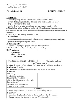 Giáo án Tiếng Anh 9 - Week 9 - Năm học 2023-2024