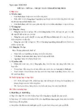 Giáo án Tin học 7 (Kết nối tri thức) - Tiết 13+14: Thuật toán tìm kiếm nhị phân - Năm học 2023-2024
