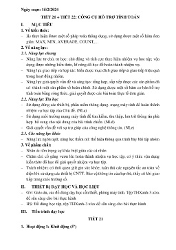 Giáo án Tin học 7 (Kết nối tri thức) - Tiết 21+22: Công cụ hỗ trợ tính toán - Năm học 2023-2024