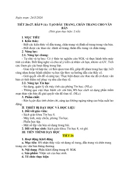 Giáo án Tin học 8 (Kết nối tri thức) - Tiết 26+27, Bài 9 (A): Tạo đầu trang cho văn bản - Năm học 2023-2024