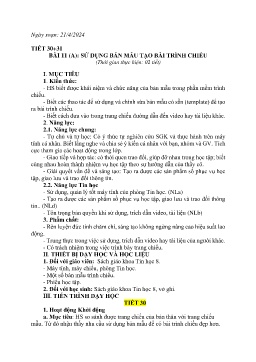 Giáo án Tin học 8 (Kết nối tri thức) - Tiết 30+31, Bài 11 (A): Sử dụng bản mẫu tạo bài trình chiếu - Năm học 2023-2024