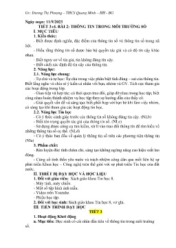 Giáo án Tin học 8 (Kết nối tri thức) - Tiết 3+4, Bài 2: Thông tin trong môi trường số - Năm học 2023-2024 - Dương Thị Phượng