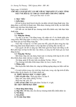 Giáo án Tin học 8 (Kết nối tri thức) - Tiết 7+8, Bài 12: Từ thuật toán đến chương trình - Năm học 2023-2024 - Dương Thị Phượng