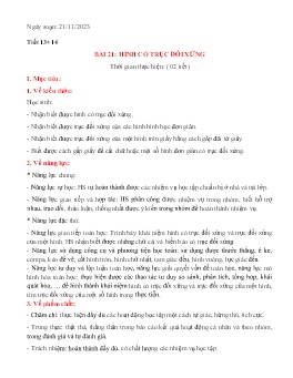 Giáo án Toán 6 (Kết nối tri thức) - Tiết 13+14, Bài 21: Hình có trục đối xứng - Năm học 2023-2024