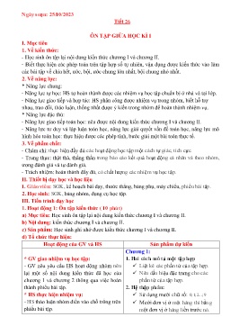 Giáo án Toán 6 (Kết nối tri thức) - Tiết 26: Ôn tập giữa học kì I - Năm học 2023-2024