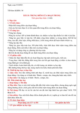 Giáo án Toán 6 (Kết nối tri thức) - Tiết 30, Bài 35: Trung điểm của đoạn thẳng - Năm học 2023-2024