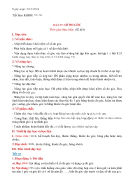 Giáo án Toán 6 (Kết nối tri thức) - Tiết 35+36, Bài 37: Số đo góc - Năm học 2023-2024