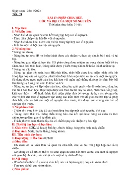 Giáo án Toán 6 (Kết nối tri thức) - Tiết 39: Bài 17: Phép chia hết. Ước và bội của 1 số nguyên - Năm học 2023-2024