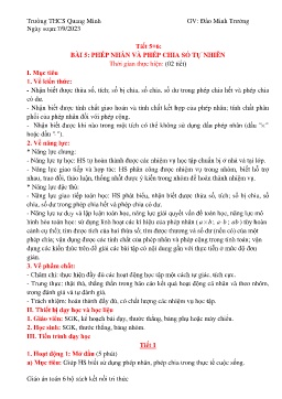 Giáo án Toán 6 (Kết nối tri thức) - Tiết 5+6, Bài 5: Phép nhân và phép chia số tự nhiên - Năm học 2023-2024 - Đào Minh Trưởng