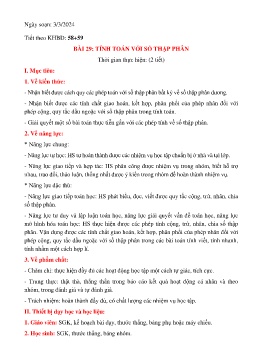 Giáo án Toán 6 (Kết nối tri thức) - Tiết 58+59, Bài 29: Tính toán với số thập phân - Năm học 2023-2024