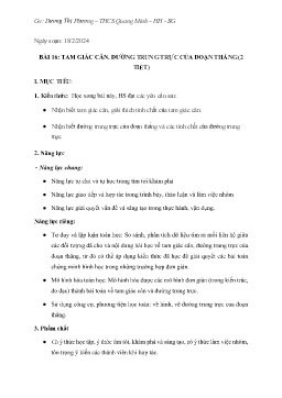 Giáo án Toán 7 (Kết nối tri thức) - Bài 16: Tam giác cân. Đường trung trực của đoạn thẳng - Năm học 2023-2024 - Dương Thị Phượng