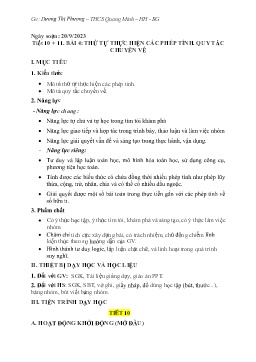 Giáo án Toán 7 (Kết nối tri thức) - Tiết 10+11, Bài 4: Thự tự thực hiện các phép tính. Quy tắc chuyển vế - Năm học 2023-2024 - Dương Thị Phượng
