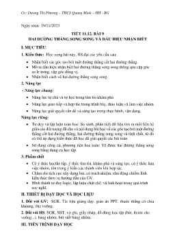 Giáo án Toán 7 (Kết nối tri thức) - Tiết 11+12, Bài 9: Hai đường thẳng song song và dấu hiệu nhận biết - Năm học 2023-2024 - Dương Thị Phượng
