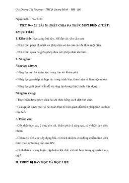 Giáo án Toán 7 (Kết nối tri thức) - Tiết 50+51, Bài 28: Phép chia đa thức 1 biến - Năm học 2023-2024 - Dương Thị Phượng