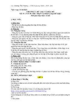 Giáo án Toán 8 (Kết nối tri thức) - Tiết 1+2, Bài 18: Thu thập và phân loại dữ liệu - Năm học 2023-2024 - Dương Thị Phượng