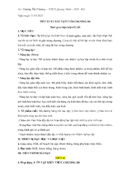 Giáo án Toán 8 (Kết nối tri thức) - Tiết 12+13: Bài tập cuối chương III - Năm học 2023-2024 - Dương Thị Phượng