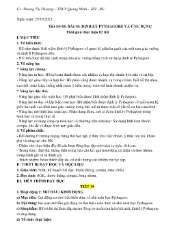 Giáo án Toán 8 (Kết nối tri thức) - Tiết 14+15, Bài 35: Định lý Pythagore và ứng dụng - Năm học 2023-2024 - Dương Thị Phượng