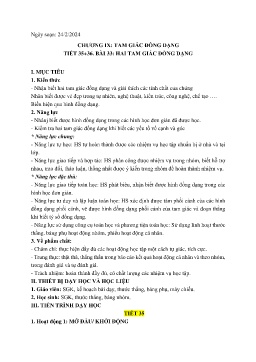 Giáo án Toán 8 (Kết nối tri thức) - Tiết 35+36, Bài 33: Hai tam giác đồng dạng - Năm học 2023-2024