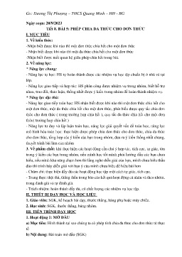 Giáo án Toán 8 (Kết nối tri thức) - Tiết 8, Bài 5: Phép chia đa thức cho đơn thức - Năm học 2023-2024 - Dương Thị Phượng