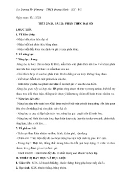 Giáo án Toán 8 (Kết nối tri thức) - Tuần 25+26, Bài 21: Phân thức đại số - Năm học 2023-2024 - Dương Thị Phượng