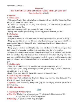 Giáo án Toán Lớp 6 (Kết nối tri thức) - Tiết 1-3, Bài 18: Hình tam giác đều. Hình vuông. Hình lục giác đều - Năm học 2023-2024