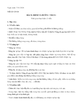 Giáo án Toán Lớp 6 (Kết nối tri thức) - Tiết 22-24, Bài 32: Điểm và đường thẳng - Năm học 2023-2024