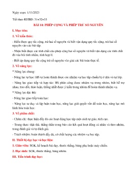 Giáo án Toán Lớp 6 (Kết nối tri thức) - Tiết 31-33, Bài 14: Phép cộng và phép trừ số nguyên - Năm học 2023-2024