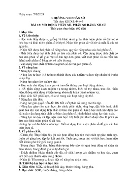 Giáo án Toán Lớp 6 (Kết nối tri thức) - Tiết 44+45, Bài 23: Mở rộng phân số. Phân số bằng nhau - Năm học 2023-2024
