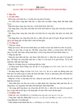 Giáo án Toán Lớp 6 (Kết nối tri thức) - Tiết 7-9, Bài 20: Chu vi và diện tích của 1 số tứ giác đã học - Năm học 2023-2024