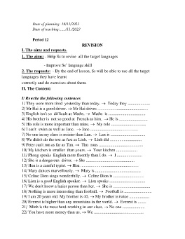Giáo án Tự chọn Tiếng Anh 9 - Period 12: Revision - Năm học 2023-2024