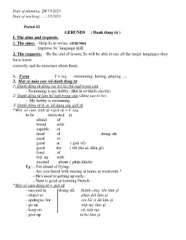 Giáo án Tự chọn Tiếng Anh 9 - Period 13: Gerunds (Danh động từ) - Năm học 2023-2024