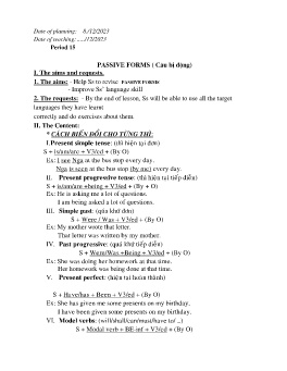 Giáo án Tự chọn Tiếng Anh 9 - Period 15: Passive forms (Câu bị động) - Năm học 2023-2024