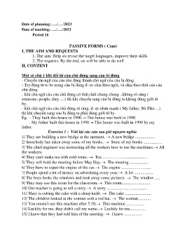 Giáo án Tự chọn Tiếng Anh 9 - Period 16: Passive forms (Cont) - Năm học 2023-2024