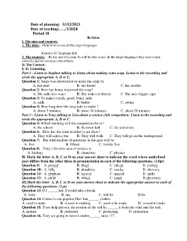 Giáo án Tự chọn Tiếng Anh 9 - Period 18: Revision - Năm học 2023-2024