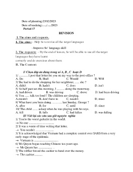 Giáo án Tự chọn Tiếng Anh 9 - Tiết 17: Revision - Năm học 2023-2024