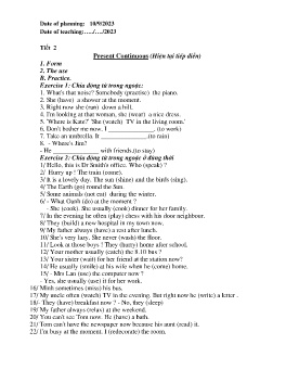 Giáo án Tự chọn Tiếng Anh 9 - Tiết 2: Present Continuous (Hiện tại tiếp diễn) - Năm học 2023-2024