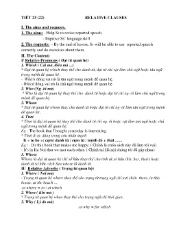 Giáo án Tự chọn Tiếng Anh 9 - Tiết 23: Relative clauses