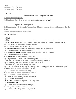 Giáo án Tự chọn Tiếng Anh 9 - Tiết 24: Determiners and quantifiers - Năm học 2023-2024