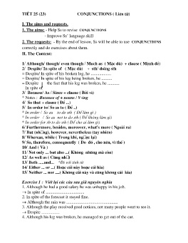Giáo án Tự chọn Tiếng Anh 9 - Tiết 25: Conjunction (Liên từ)