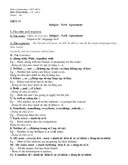 Giáo án Tự chọn Tiếng Anh 9 - Tiết 25: Subject. Verb agreement - Năm học 2023-2024