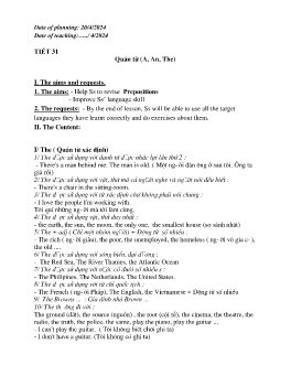 Giáo án Tự chọn Tiếng Anh 9 - Tiết 31: Qu¸n tõ (A, An, The) - Năm học 2023-2024