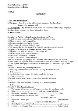 Giáo án Tự chọn Tiếng Anh 9 - Tiết 35: Revision - Năm học 2023-2024