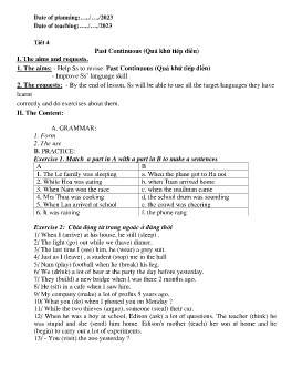 Giáo án Tự chọn Tiếng Anh 9 - Tiết 4: Past Continuous (Quá khứ tiếp diễn) - Năm học 2023-2024