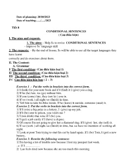 Giáo án Tự chọn Tiếng Anh 9 - Tiết 8: Conditional sentences (Câu điều kiện) - Năm học 2023-2024